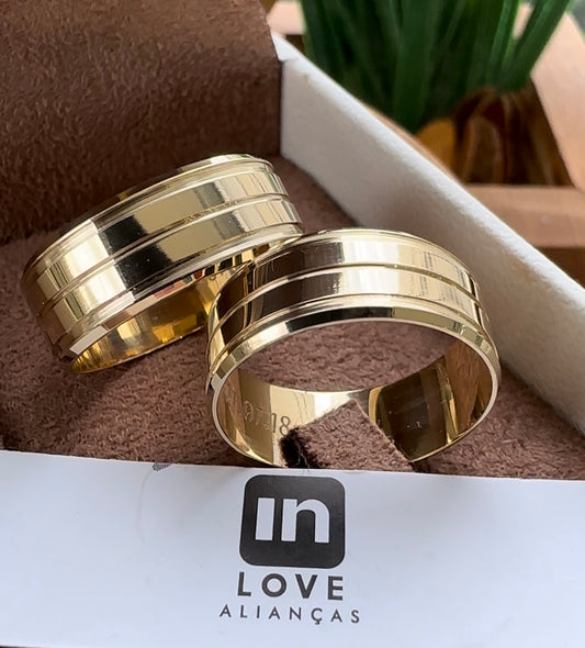 Alianças de Casamento em Ouro 18k - Modelo Valente | 7mm | 12x R$699