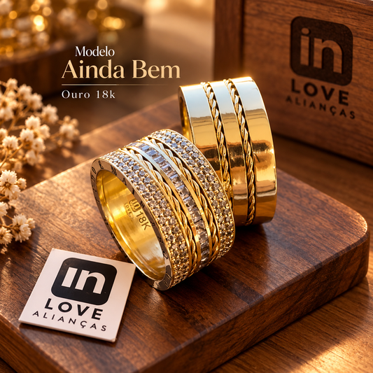 Par de Alianças em Ouro 18k - Modelo Ainda Bem | 10mm | 12x R$2.299.