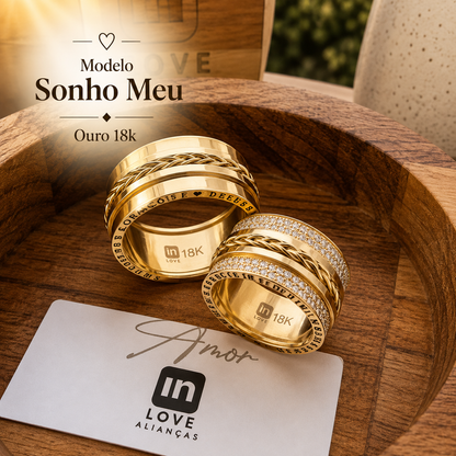 Par de Alianças em Ouro 18k - Modelo Sonho Meu | 10mm | 12x R$2.199.