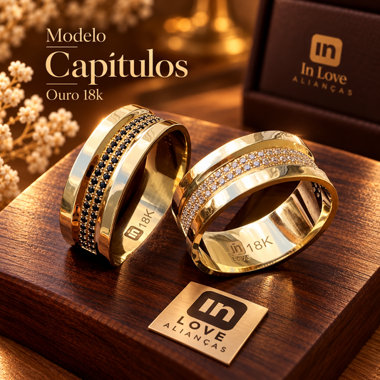 Par de Alianças em Ouro 18k - Modelo Capítulos | 7mm | 12x R$1.083.