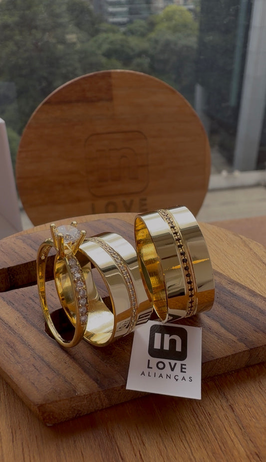 Par de Alianças em Ouro 18k - Modelo Mimosinha Duo | 8mm | 12x R$866