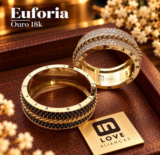 Par de Alianças em Ouro 18k - Modelo Euforia | 8mm | 12x R$1.799.