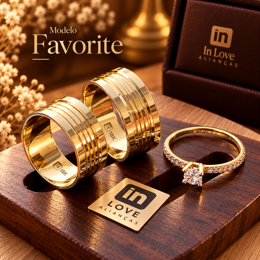 Par de Alianças em Ouro 18k - Modelo Favorite | 8mm | 12x R$758