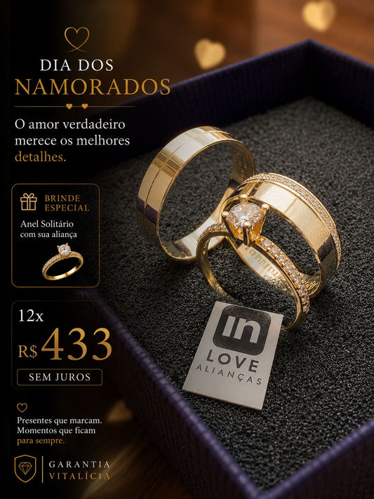 Par de Alianças em Ouro 18k - Modelo Eternamente | 5mm | 12x R$433