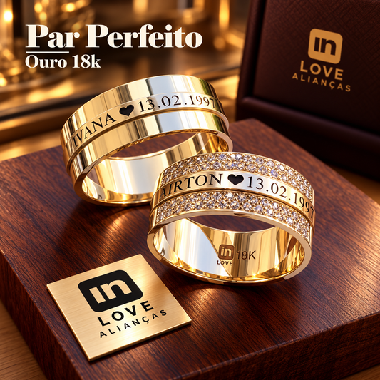 Par de Alianças em Ouro 18k - Modelo Par Perfeito Master | 8mm | 12x R$1.299.