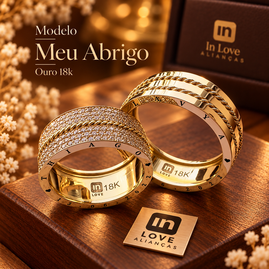 Par de Alianças em Ouro 18k - Modelo Meu Abrigo | 8mm | 12x R$1.499.