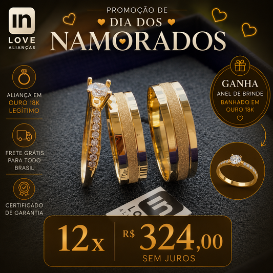 Par de Alianças em Ouro 18k - Modelo Meu Xodó | 5mm | 12x R$324