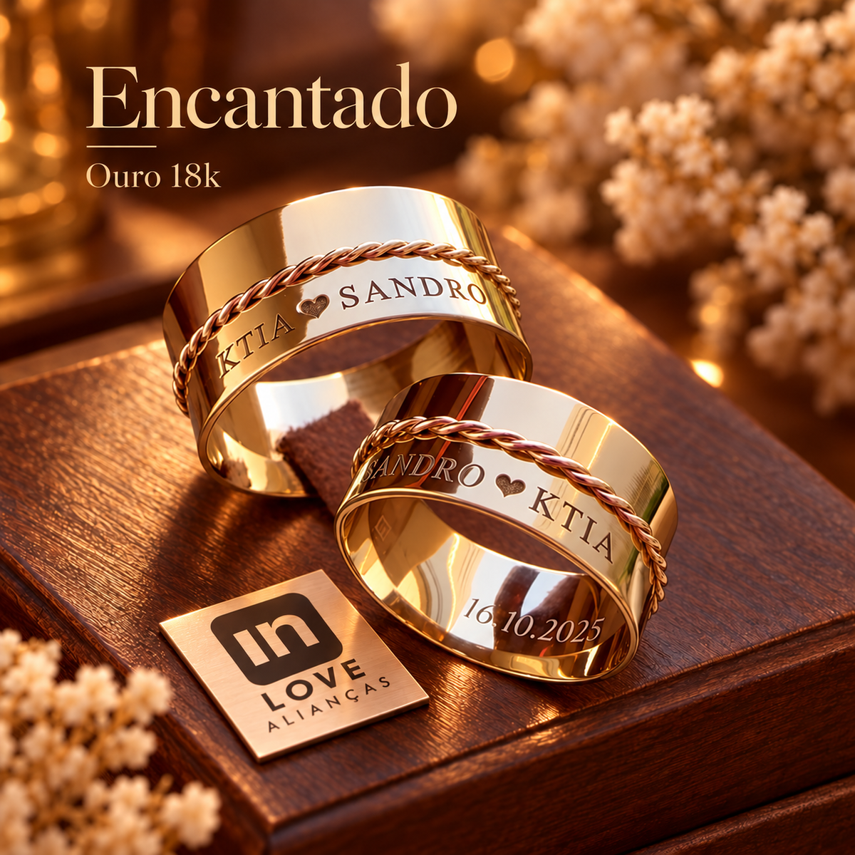 Par de Alianças em Ouro 18k - Modelo Encantado | 10mm | 12x R$999.