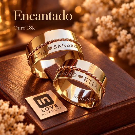 Par de Alianças em Ouro 18k - Modelo Encantado | 10mm | 12x R$999.