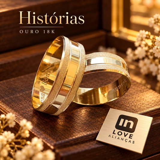 Par de Alianças em Ouro 18k - Modelo Histórias | 7mm | 12x R$758