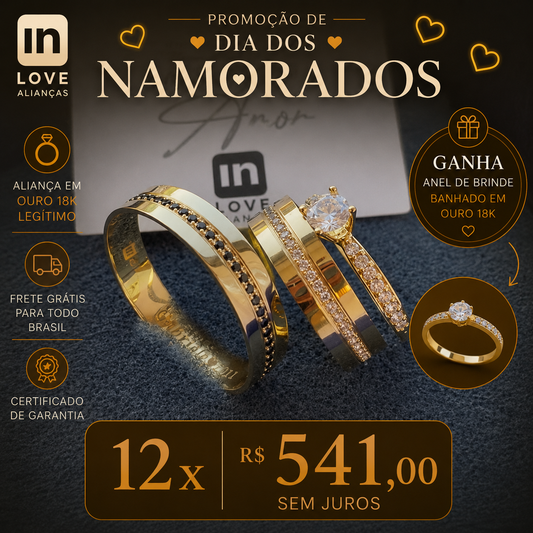 Par de Alianças em Ouro 18k - Modelo Mimosinha Duo | 5mm | 12x R$541