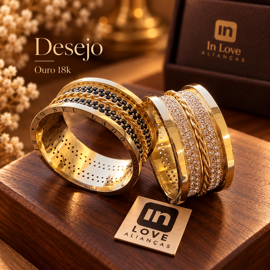Par de Alianças em Ouro 18k - Modelo Desejo | 10mm | 12x R$1.499.