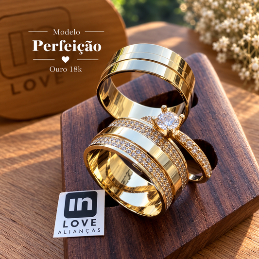 Par de Alianças em Ouro 18k - Modelo Perfeição | 8mm | 12x R$999.