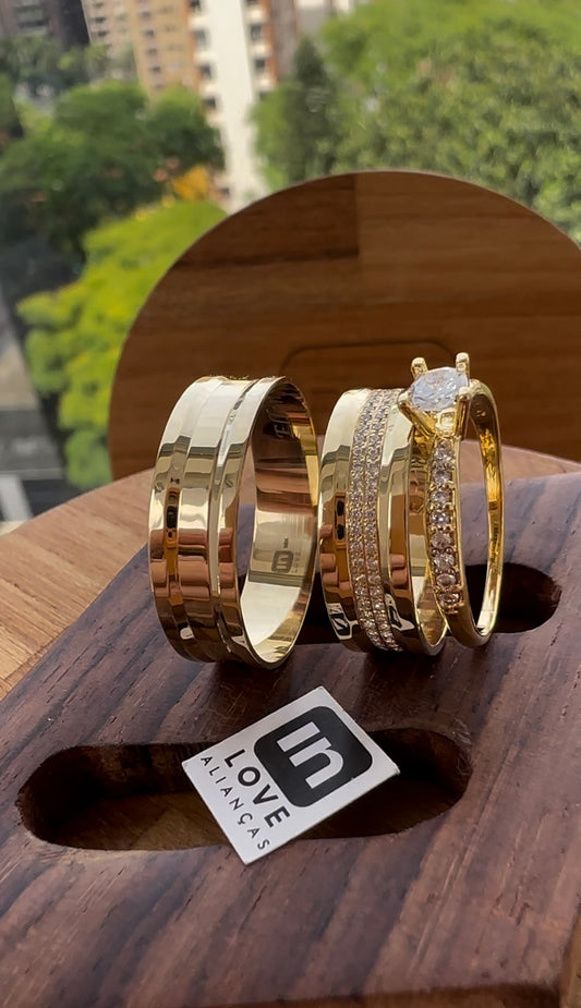 Par de Alianças em Ouro 18k - Modelo Capítulos | 6mm |12x R$499