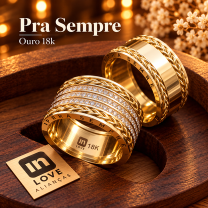Par de Alianças em Ouro 18k - Modelo Pra Sempre | 10mm | 12x R$1.999.