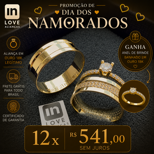 Par de Alianças em Ouro 18k - Modelo Capítulos | 6mm |12x R$541