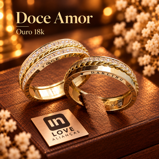 Par de Alianças em Ouro 18k - Modelo Doce Amor | 5mm | 12x R$899