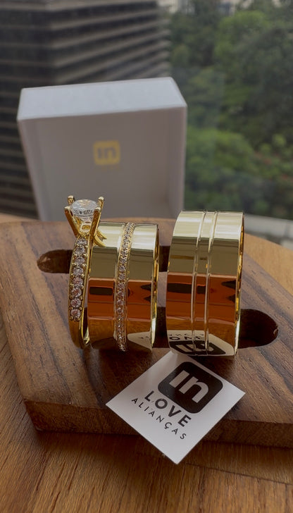 Par de Alianças em Ouro 18k - Modelo Mimosinha | 8mm | 12x R$758