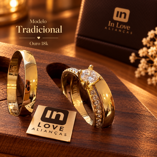 Par de Alianças em Ouro 18k - Modelo Tradicional | 3mm |12x R$216