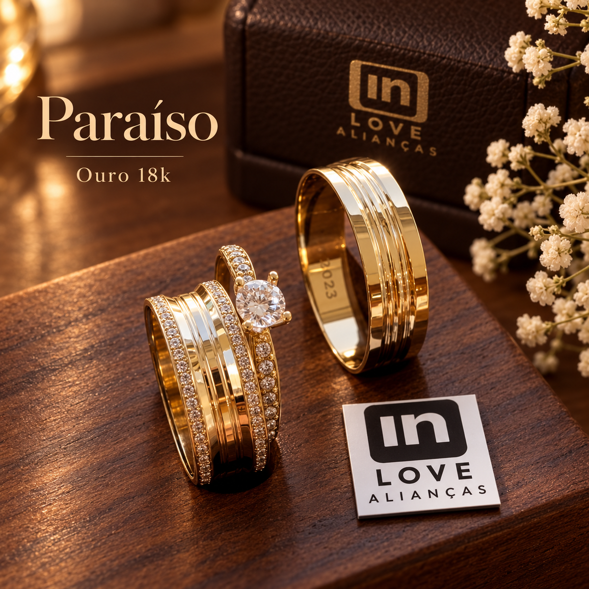 Par de Alianças em Ouro 18k - Modelo Paraíso | 6mm | 12x R$541