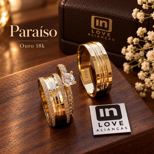 Par de Alianças em Ouro 18k - Modelo Paraíso | 6mm | 12x R$541