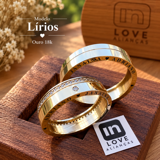 Par de Alianças em Ouro 18k - Modelo Lírios | 5mm | 12x R$758