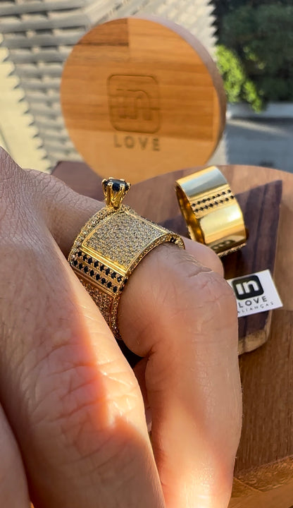 Par de Alianças + Anel em Ouro 18k | Diamantes & Safiras - Kit Eu Amo Você | 12x 4.100,00