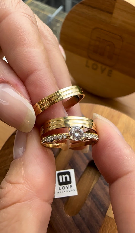 Par de Alianças em Ouro 18k - Modelo Minha Vida | 3mm |12x R$199
