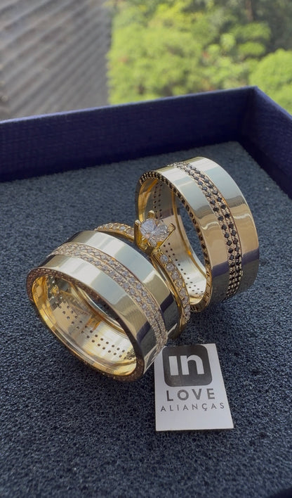 Par de Alianças em Ouro 18k - Modelo Carinho Duo | 8mm | 12x R$1.199.