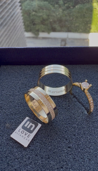 Par de Alianças em Ouro 18k - Modelo Quero Te Amar | 6mm | 12x R$541
