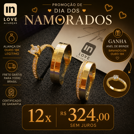 Par de Alianças em Ouro 18k - Modelo Eternamente | 4mm | 12x R$324
