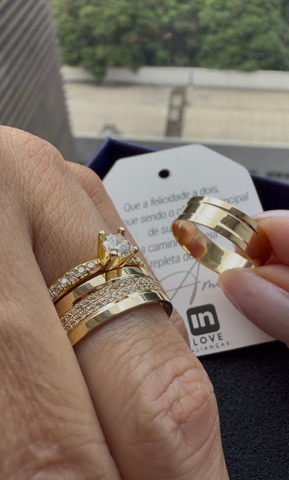 Par de Alianças em Ouro 18k - Modelo Capítulos | 6mm |12x R$541
