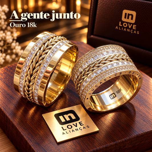 Par de Alianças em Ouro 18k - Modelo A Gente Junto | 10mm | 12x R$2.399.