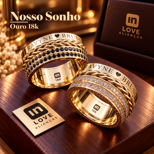 Par de Alianças em Ouro 18k - Modelo Nosso Sonho |10mm |12xR$1.999.