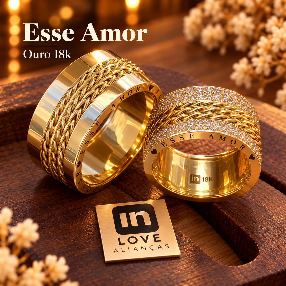 Par de Alianças em Ouro 18k - Modelo Esse Amor | 10mm | 12x R$2.199.