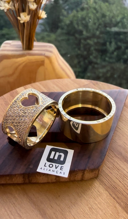 Alianças de Casamento em Ouro 18k - Modelo Corações | 10mm |12x R$1.325