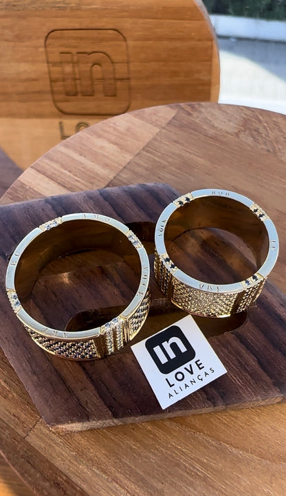 Par de Alianças + Anel em Ouro 18k | Kit Eu Amo Você | 12x 2.499,00