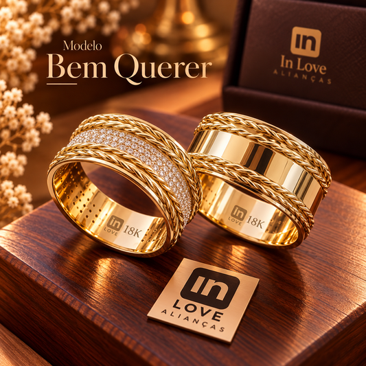Par de Alianças em Ouro 18k - Modelo Bem Querer | 8mm | 12x R$1.199