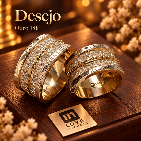 Par de Alianças em Ouro 18k - Modelo Desejo Master| 10mm | 12x R$1.999.