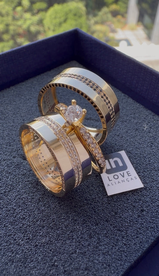 Par de Alianças em Ouro 18k - Modelo Carinho Duo | 8mm | 12x R$1.199.