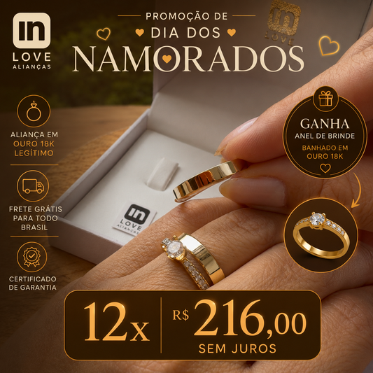 Par de Alianças em Ouro 18k - Modelo Dengo | 3mm |12x R$216