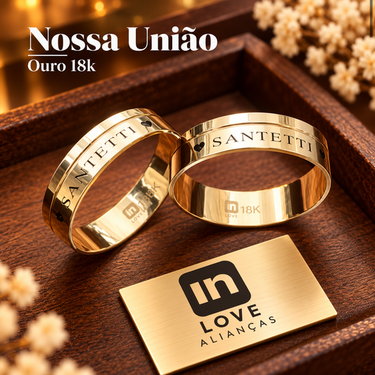 Par de Alianças em Ouro 18k - Modelo Nossa União | 5mm | 12x R$433