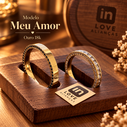 Par de Alianças em Ouro 18k - Modelo Meu Amor | 3mm | 12x R$866.