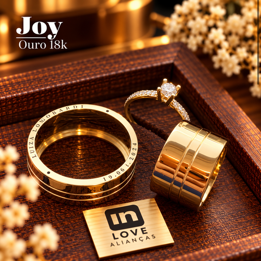 Par de Alianças em Ouro 18k - Modelo Joy | 10mm | 12x R$1.199.