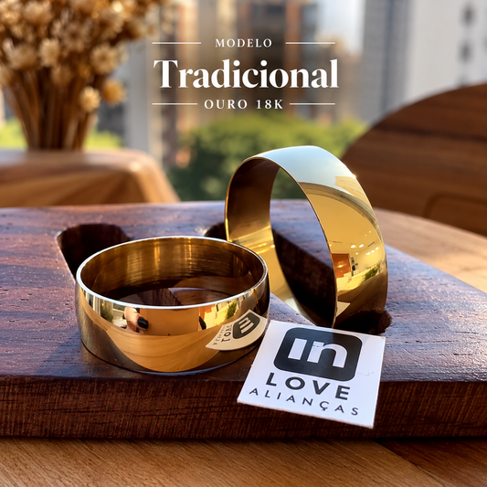 Par de Alianças em Ouro 18k - Modelo Tradicional | 6mm | 12x R$541