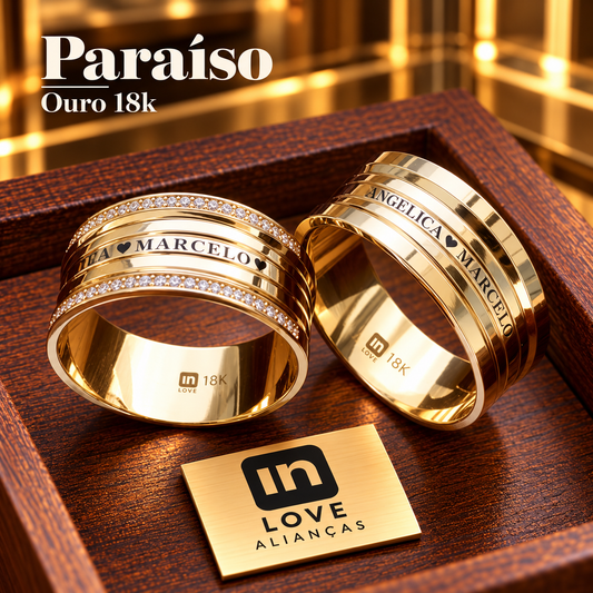 Par de Alianças em Ouro 18k - Modelo Paraíso | 8mm | 12x R$758
