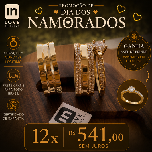 Par de Alianças em Ouro 18k - Modelo Melhor Fase | 6mm |12x R$541