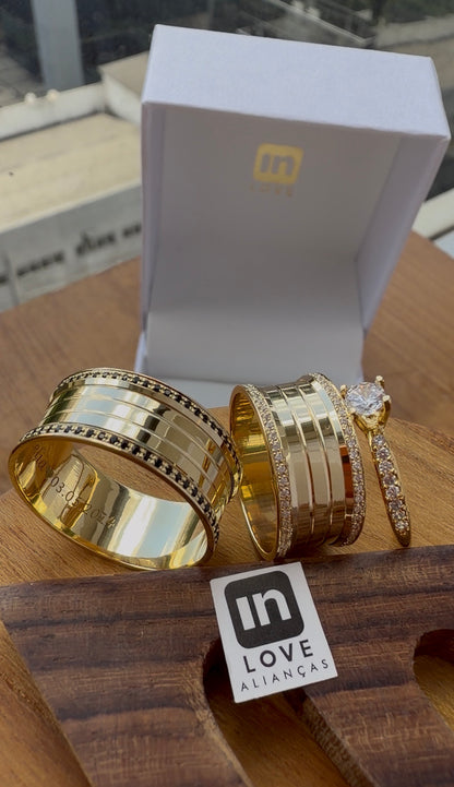 Par de Alianças em Ouro 18k - Modelo Paraíso | 9mm | 12x R$866.