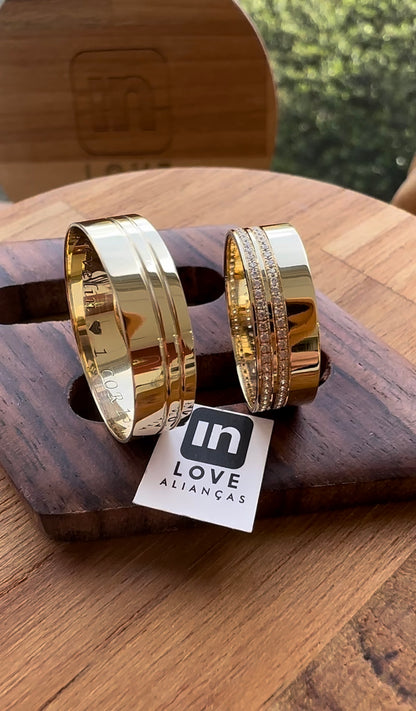 Par de Alianças em Ouro 18k - Modelo Sorte | 6mm | 12x R$541