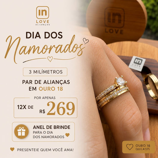 Par de Alianças em Ouro 18k - Modelo Mimosinha | 3mm | 12x R$269